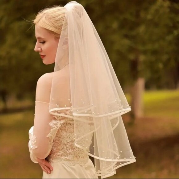 Double Layered Pearl Accent Bridal Wedding Veil White Veil ?? NWT main image 6